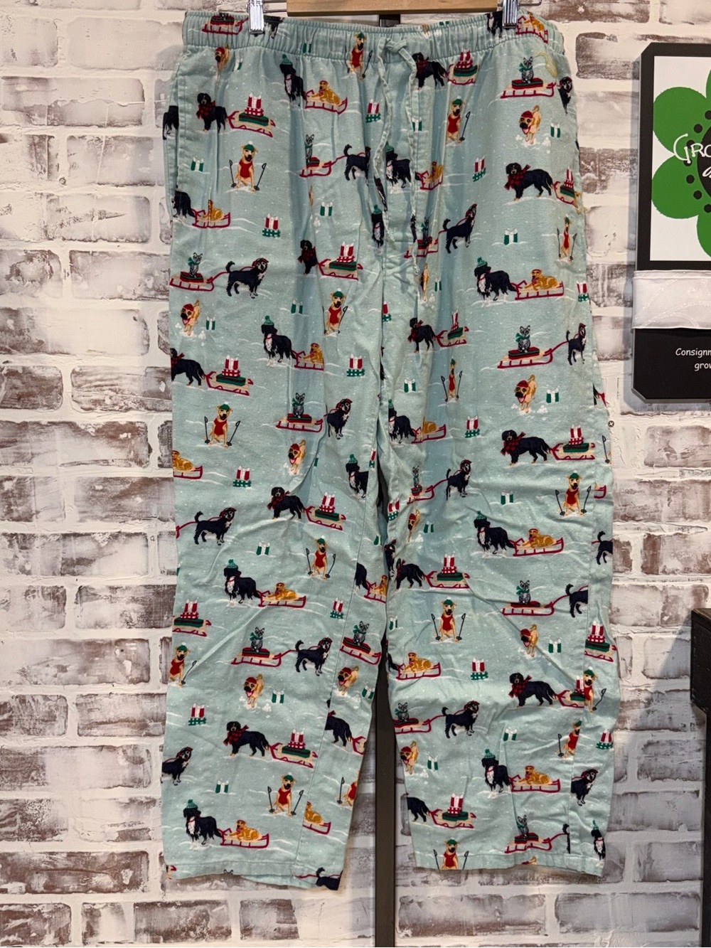 Lands' End Mint Green Dog & Sled men’s Pajama Pants